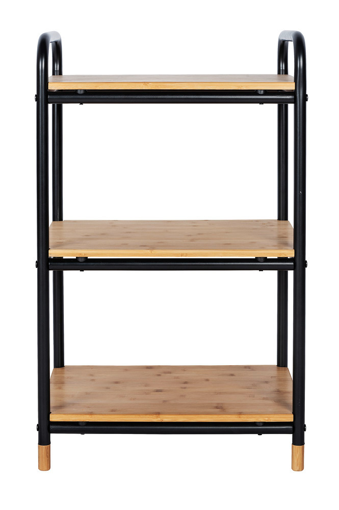 Etagere rangement cuisine Loft, étagère bois et métal noir 3 niveaux, 42x69x33,5 cm  étagère bambou, 3 niveaux