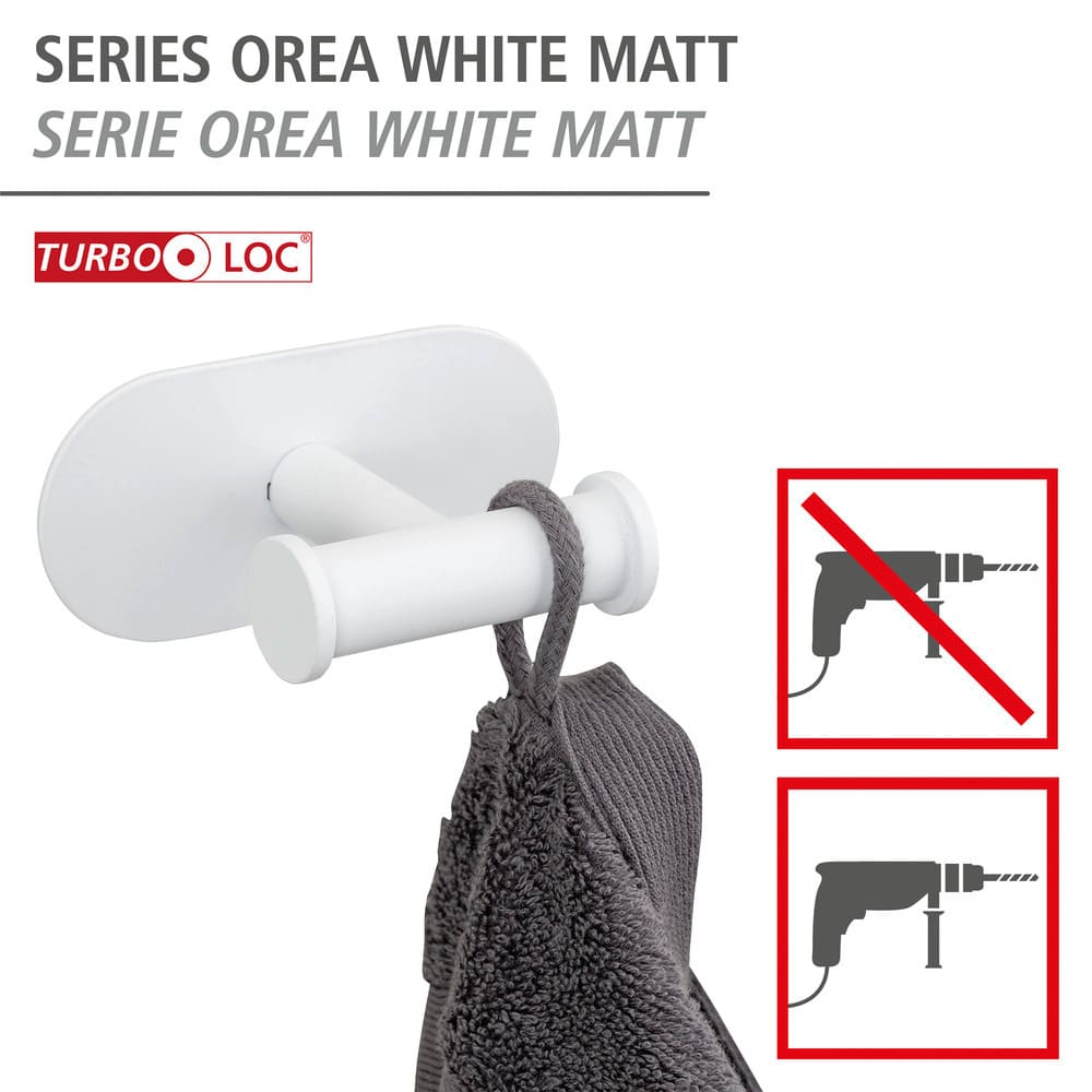 Turbo-Loc® crochet mural duo Orea blanc mat  en acier inoxydable